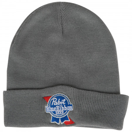 Pabst Blue Ribbon Beer Logo Grey Colorway Cuffed Knit Beanie